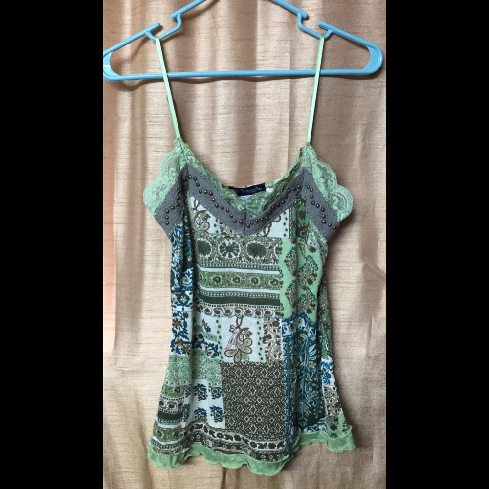 Volume One Green Spaghetti Strap Top